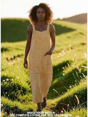NWT VTG Saga Sundress M Oversize Butter Yellow Orange Lagenlook 100% Cotton SOFT